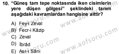 İslam İbadet Esasları Dersi Ara Sınavı Deneme Sınav Soruları 10. Soru