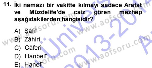 İslam İbadet Esasları Dersi Ara Sınavı Deneme Sınav Soruları 11. Soru