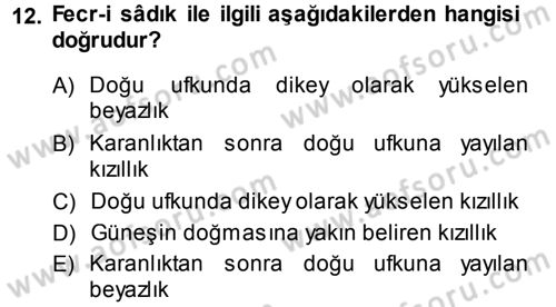 İslam İbadet Esasları Dersi 2013 - 2014 Yılı (Vize) Ara Sınav Soruları 12. Soru