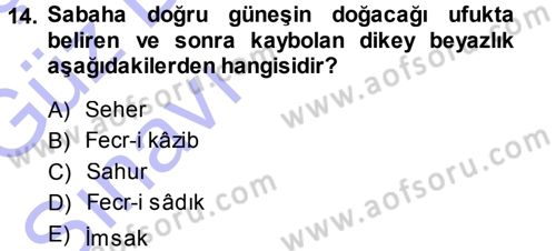İslam İbadet Esasları Dersi Ara Sınavı Deneme Sınav Soruları 14. Soru