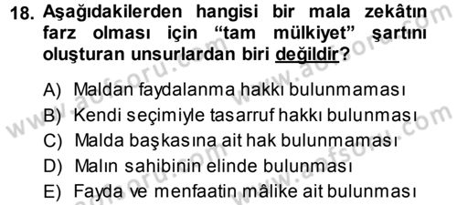 İslam İbadet Esasları Dersi 2013 - 2014 Yılı (Vize) Ara Sınav Soruları 18. Soru