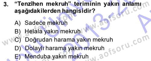 İslam İbadet Esasları Dersi 2013 - 2014 Yılı (Vize) Ara Sınav Soruları 3. Soru