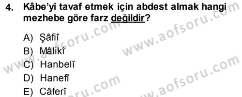 İslam İbadet Esasları Dersi Ara Sınavı Deneme Sınav Soruları 4. Soru