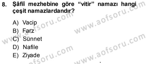 İslam İbadet Esasları Dersi 2013 - 2014 Yılı (Vize) Ara Sınav Soruları 8. Soru