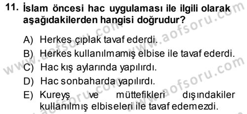 İslam İbadet Esasları Dersi 2013 - 2014 Yılı (Final) Dönem Sonu Sınav Soruları 11. Soru
