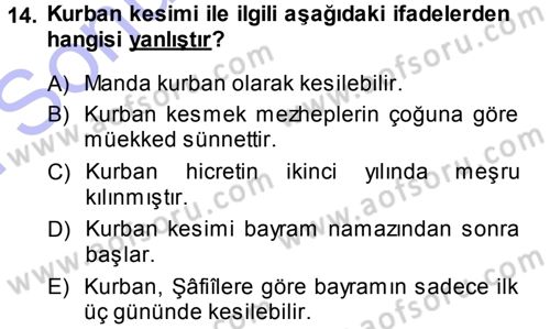 İslam İbadet Esasları Dersi 2013 - 2014 Yılı (Final) Dönem Sonu Sınav Soruları 14. Soru