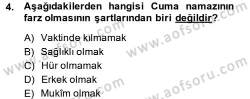 İslam İbadet Esasları Dersi 2013 - 2014 Yılı (Final) Dönem Sonu Sınav Soruları 4. Soru