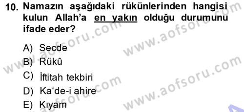 İslam İbadet Esasları Dersi Ara Sınavı Deneme Sınav Soruları 10. Soru