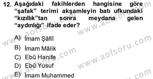 İslam İbadet Esasları Dersi Ara Sınavı Deneme Sınav Soruları 12. Soru
