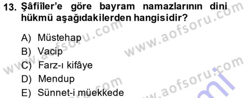 İslam İbadet Esasları Dersi Ara Sınavı Deneme Sınav Soruları 13. Soru