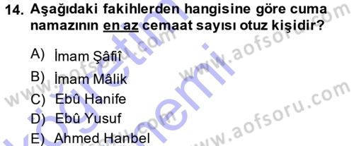 İslam İbadet Esasları Dersi Ara Sınavı Deneme Sınav Soruları 14. Soru