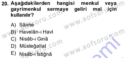 İslam İbadet Esasları Dersi Ara Sınavı Deneme Sınav Soruları 20. Soru