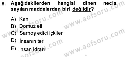 İslam İbadet Esasları Dersi Ara Sınavı Deneme Sınav Soruları 8. Soru