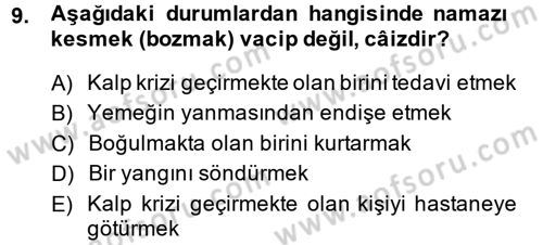 İslam İbadet Esasları Dersi Ara Sınavı Deneme Sınav Soruları 9. Soru