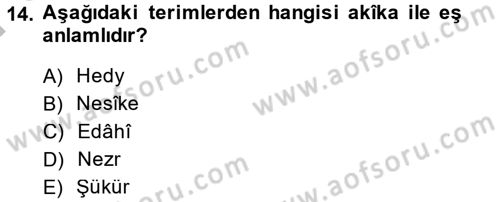 İslam İbadet Esasları Dersi 2014 - 2015 Yılı (Final) Dönem Sonu Sınav Soruları 14. Soru