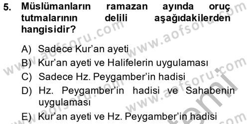 İslam İbadet Esasları Dersi 2014 - 2015 Yılı (Final) Dönem Sonu Sınav Soruları 5. Soru