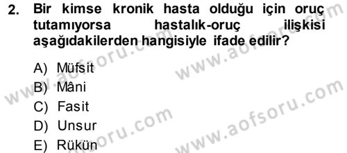 İslam İbadet Esasları Dersi 2014 - 2015 Yılı Tek Ders Sınav Soruları 2. Soru