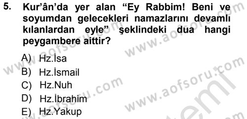 İslam İbadet Esasları Dersi 2014 - 2015 Yılı Tek Ders Sınav Soruları 5. Soru