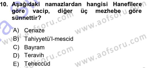 İslam İbadet Esasları Dersi Ara Sınavı Deneme Sınav Soruları 10. Soru