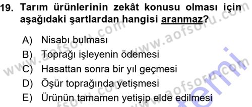 İslam İbadet Esasları Dersi 2015 - 2016 Yılı (Vize) Ara Sınav Soruları 19. Soru