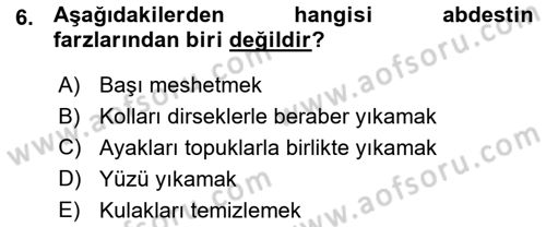 İslam İbadet Esasları Dersi Ara Sınavı Deneme Sınav Soruları 6. Soru