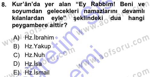 İslam İbadet Esasları Dersi 2015 - 2016 Yılı (Vize) Ara Sınav Soruları 8. Soru