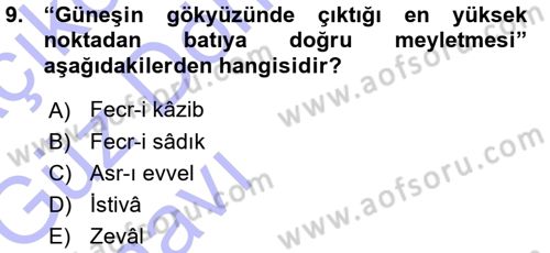 İslam İbadet Esasları Dersi Ara Sınavı Deneme Sınav Soruları 9. Soru
