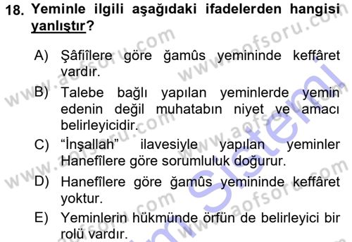 İslam İbadet Esasları Dersi 2015 - 2016 Yılı (Final) Dönem Sonu Sınav Soruları 18. Soru