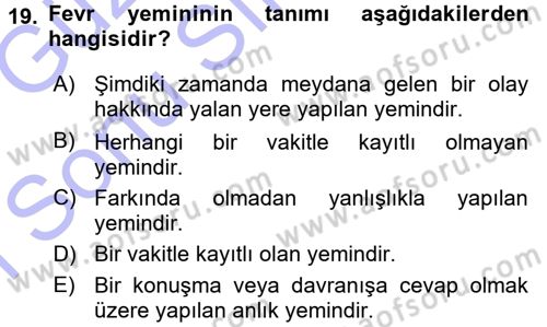 İslam İbadet Esasları Dersi 2015 - 2016 Yılı (Final) Dönem Sonu Sınav Soruları 19. Soru