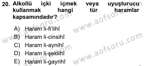 İslam İbadet Esasları Dersi 2015 - 2016 Yılı (Final) Dönem Sonu Sınavı 20. Soru