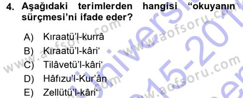İslam İbadet Esasları Dersi 2015 - 2016 Yılı (Final) Dönem Sonu Sınav Soruları 4. Soru