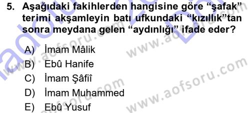 İslam İbadet Esasları Dersi 2015 - 2016 Yılı (Final) Dönem Sonu Sınav Soruları 5. Soru