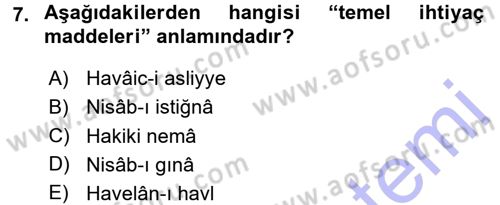 İslam İbadet Esasları Dersi 2015 - 2016 Yılı (Final) Dönem Sonu Sınav Soruları 7. Soru