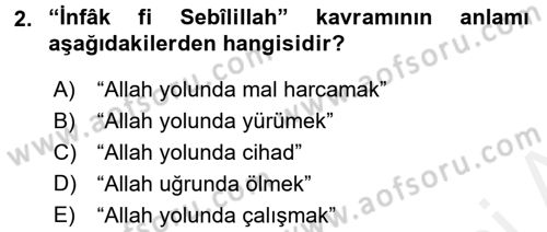 İslam İbadet Esasları Dersi 2015 - 2016 Yılı Tek Ders Sınav Soruları 2. Soru