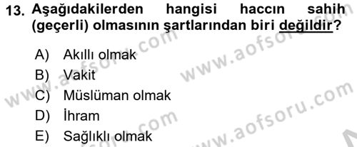 İslam İbadet Esasları Dersi 2016 - 2017 Yılı 3 Ders Sınav Soruları 13. Soru