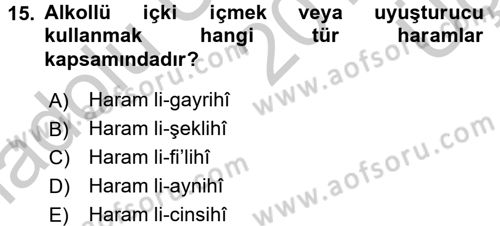 İslam İbadet Esasları Dersi 2016 - 2017 Yılı 3 Ders Sınav Soruları 15. Soru