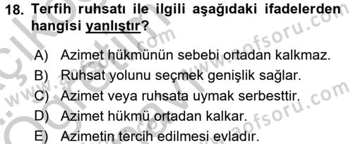 İslam İbadet Esasları Dersi 2016 - 2017 Yılı 3 Ders Sınav Soruları 18. Soru