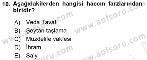 İslam İbadet Esasları Dersi 2016 - 2017 Yılı (Final) Dönem Sonu Sınav Soruları 10. Soru