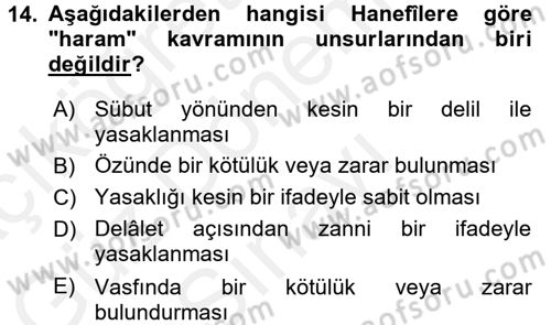 İslam İbadet Esasları Dersi 2016 - 2017 Yılı (Final) Dönem Sonu Sınav Soruları 14. Soru