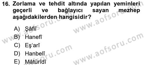 İslam İbadet Esasları Dersi 2016 - 2017 Yılı (Final) Dönem Sonu Sınav Soruları 16. Soru