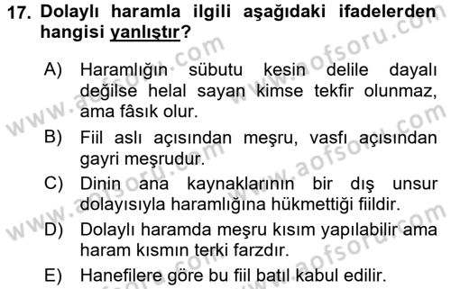 İslam İbadet Esasları Dersi 2016 - 2017 Yılı (Final) Dönem Sonu Sınav Soruları 17. Soru