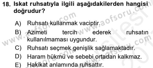 İslam İbadet Esasları Dersi 2016 - 2017 Yılı (Final) Dönem Sonu Sınav Soruları 18. Soru