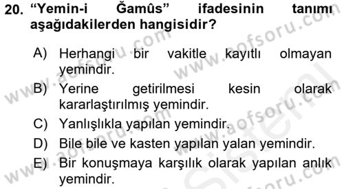 İslam İbadet Esasları Dersi 2016 - 2017 Yılı (Final) Dönem Sonu Sınav Soruları 20. Soru