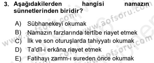 İslam İbadet Esasları Dersi 2016 - 2017 Yılı (Final) Dönem Sonu Sınav Soruları 3. Soru