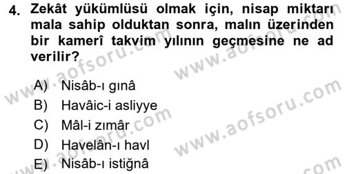 İslam İbadet Esasları Dersi 2016 - 2017 Yılı (Final) Dönem Sonu Sınav Soruları 4. Soru