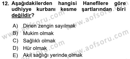 İslam İbadet Esasları Dersi 2017 - 2018 Yılı 3 Ders Sınav Soruları 12. Soru