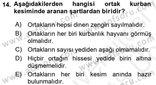 İslam İbadet Esasları Dersi 2017 - 2018 Yılı 3 Ders Sınav Soruları 14. Soru