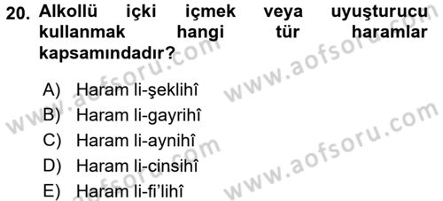 İslam İbadet Esasları Dersi 2017 - 2018 Yılı 3 Ders Sınav Soruları 20. Soru