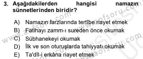İslam İbadet Esasları Dersi 2017 - 2018 Yılı 3 Ders Sınav Soruları 3. Soru