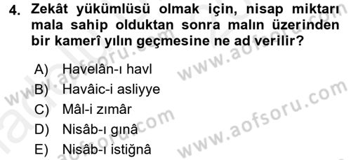 İslam İbadet Esasları Dersi 2017 - 2018 Yılı 3 Ders Sınav Soruları 4. Soru